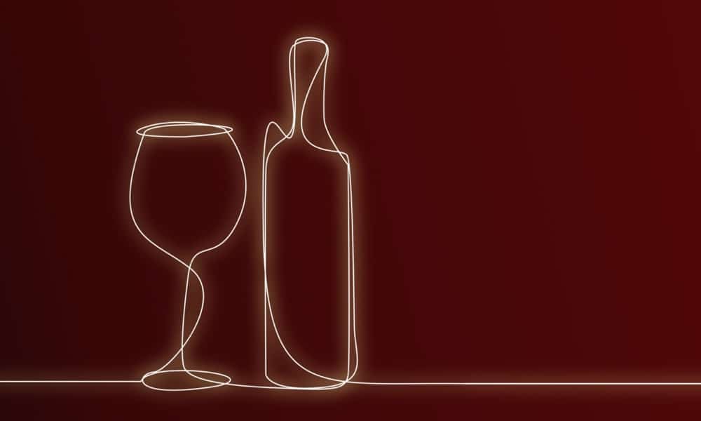 illustration of Wine bottle and glass illustration for menu creation section of hospitality design services